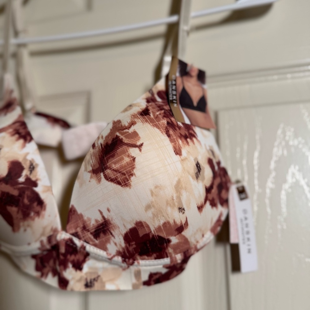 Danskin Brown and Cream Floral Bra Wire Free Size 34C - Picture 2 of 7